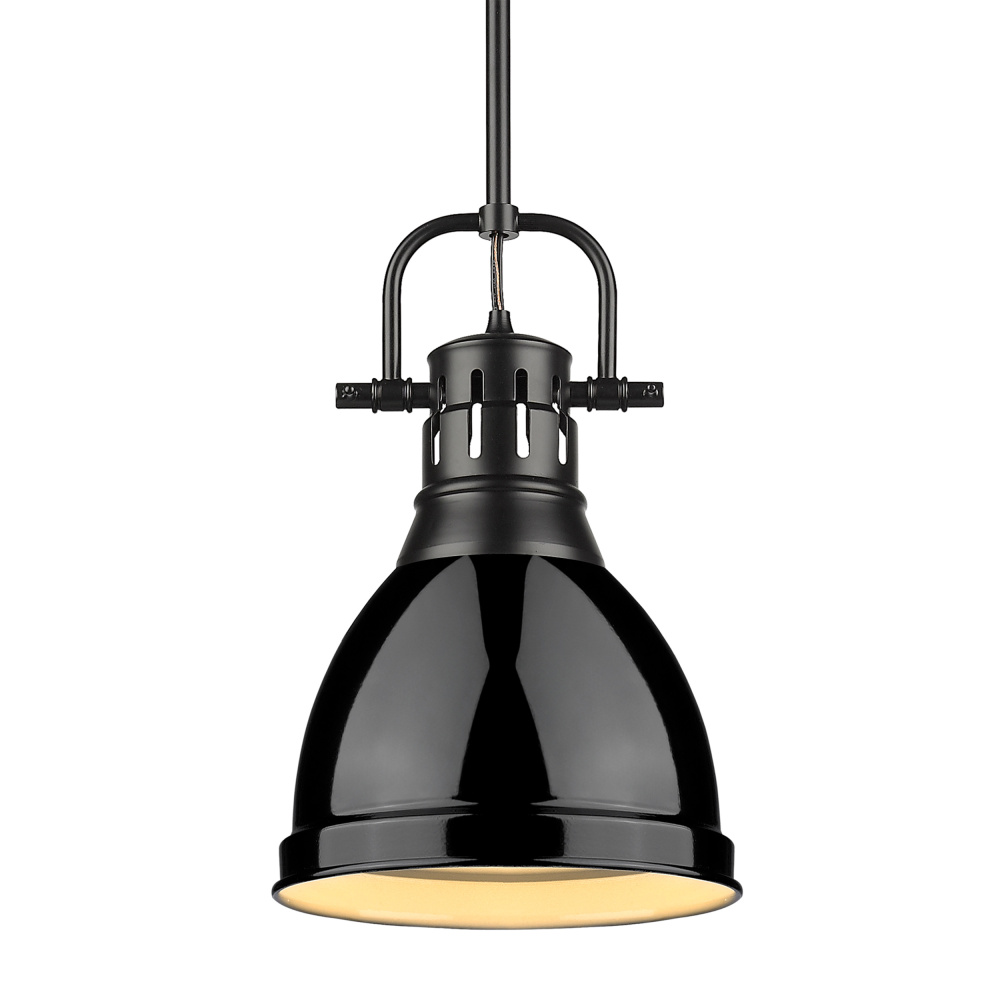 Yep by Golden Lighting Duncan 1-light 9in Rod Hung Pendant in Matte Black and Black shade
